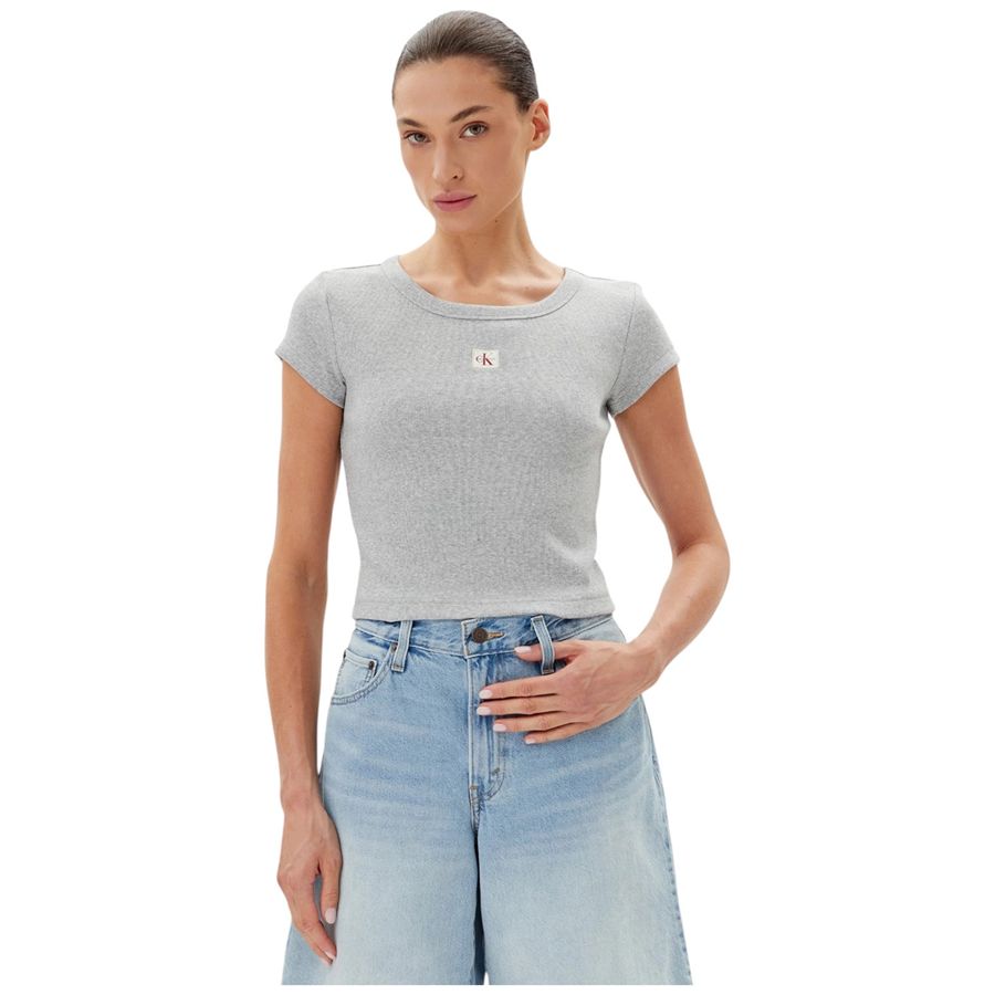 A - Woven Label 2X2 Rib Baby Tee t-shirt manica corta da donna Calvin Klein | LV047C200GP79
